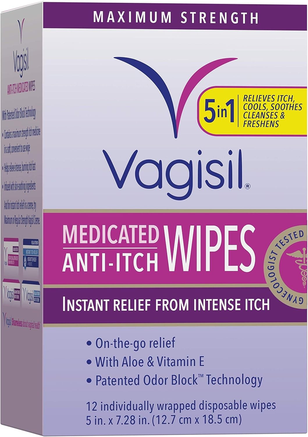 Anti-Itch Medicated Feminine Intimate Wipes for Women, Maximum