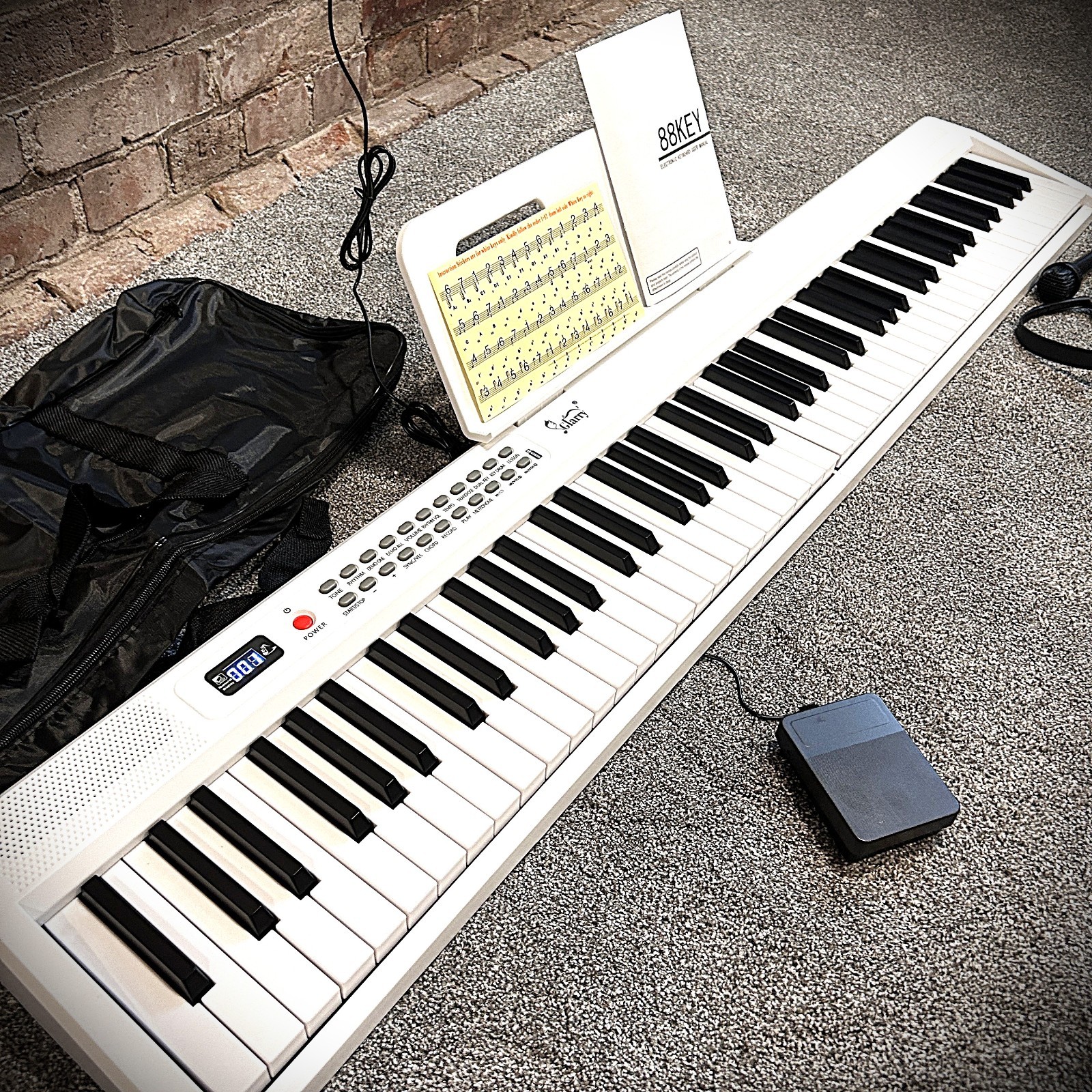 White 88-Key Electric Piano Keyboard with Semi Weighted Keys, 1000 Tones, Pedal