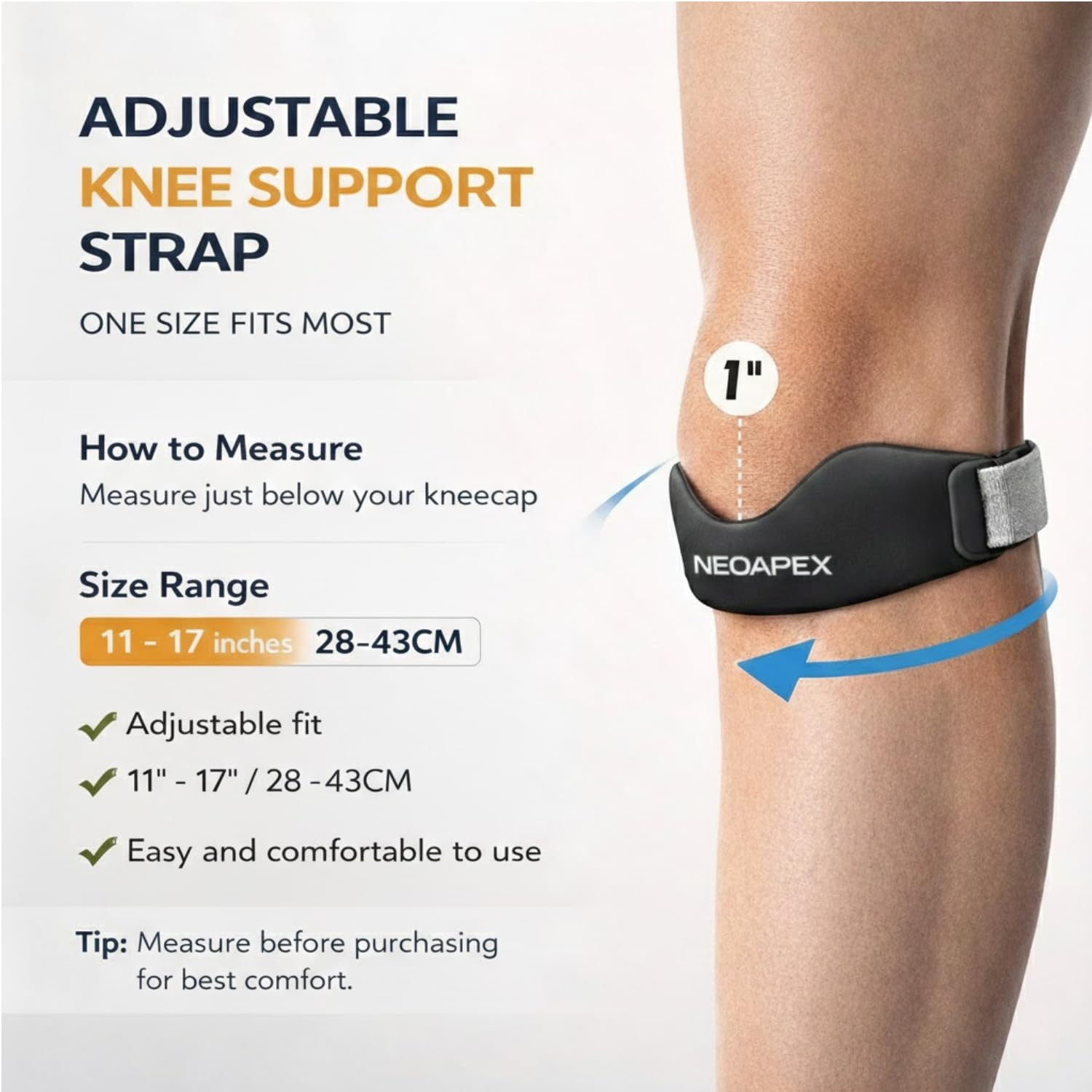 2-Pack Silicone Patellar Tendon Support Strap, Adjustable Knee Pain Relief Brace