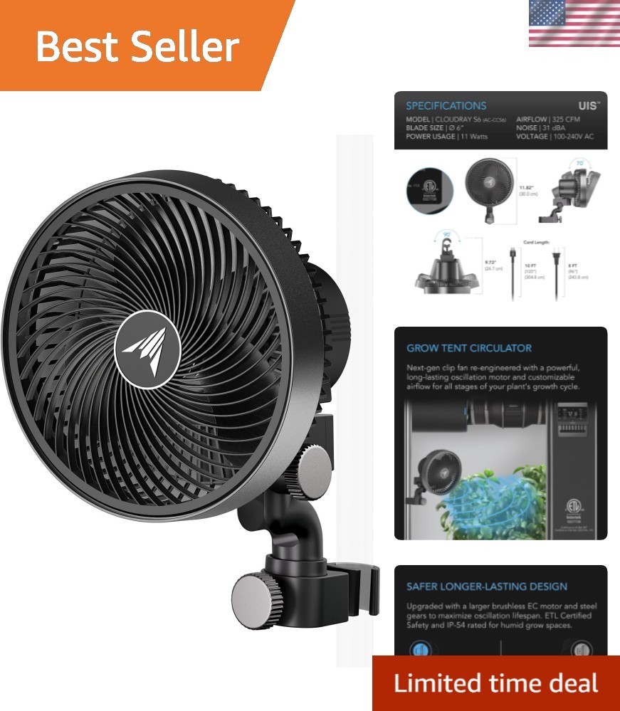 CLOUDRAY S6, Grow Tent Clip Fan 6” with Redesigned Long-Life EC Motor, Custom...