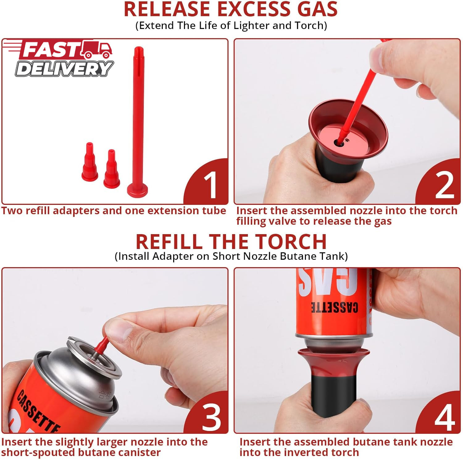 Semlos Butane Tank Adapter, 3 Sets Butane Nozzle Tips - Lighter and Torch Refill