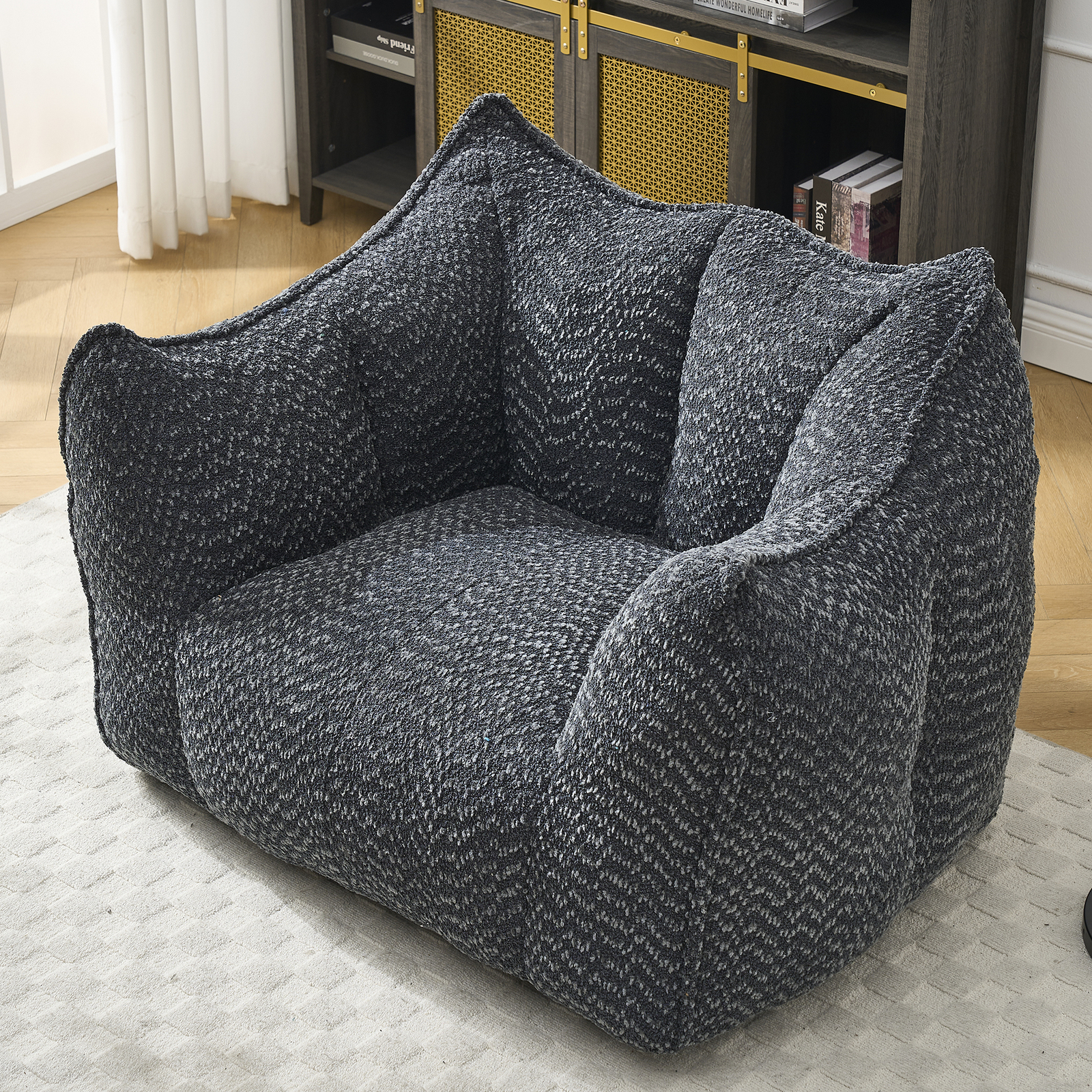Bean Bag Chairs resilient foam for bedrooms comfortable square lazy sofa Black