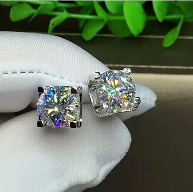 2Ct Round VVS1 Diamond Push Back Solitaire Stud Earrings 14K White Gold Plated