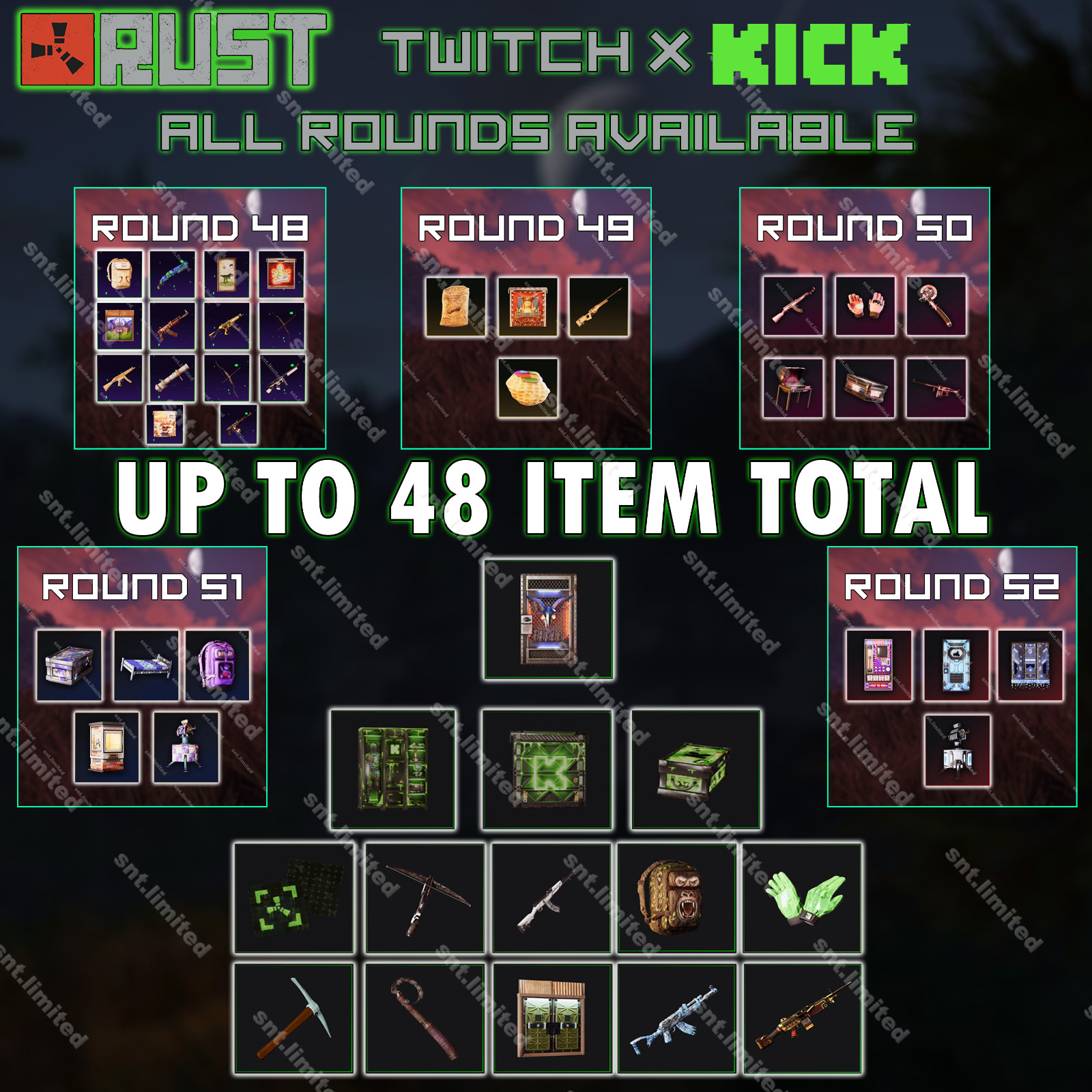 RUST - Kick & Twitch Drops | ALL Available | Up to 48 Item Total | STEAM