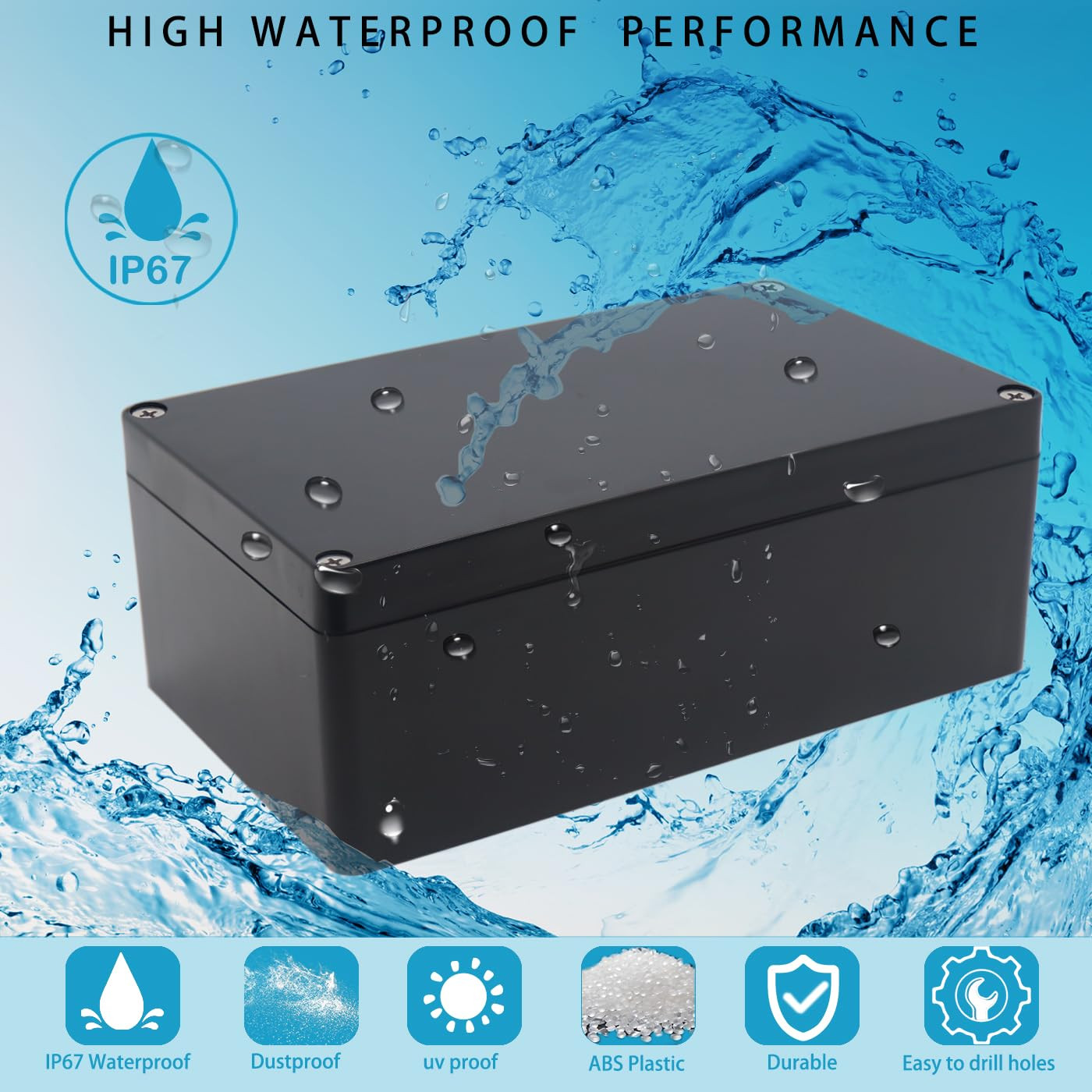 Watertight Junction Box, IP67 Waterproof Project Box Durable ABS Plastic Electr