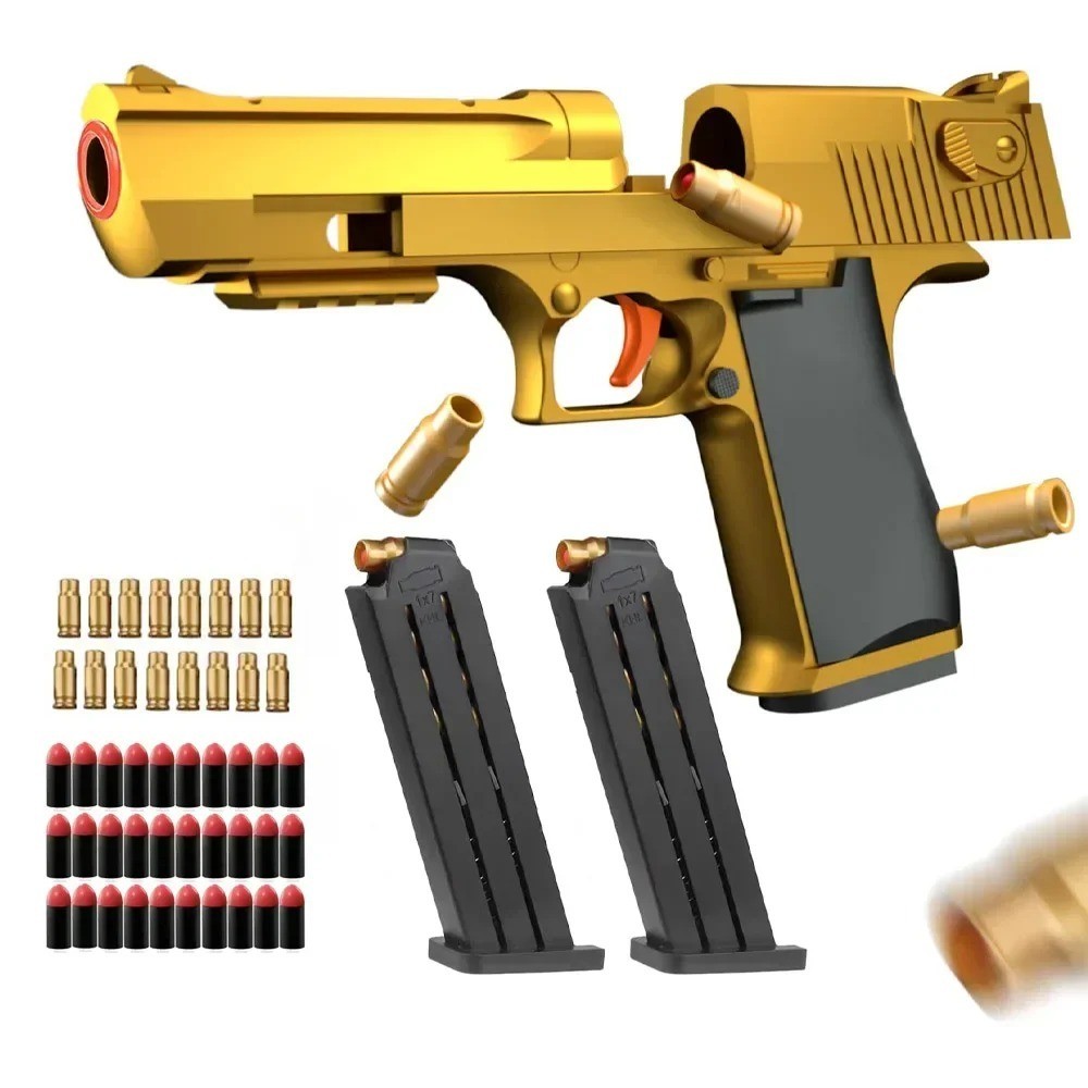 Gold Desert Eagle Toy Gun - Realistic Soft Bullet Pistol with Auto Load