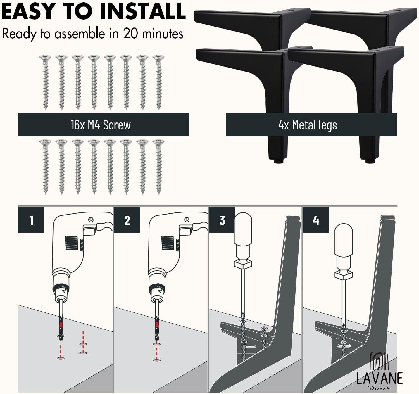 6" Mid-Century Modern Iron Furniture Legs - Durable & Easy Installation