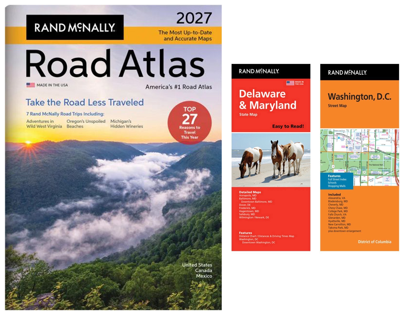 Rand McNally 2027 Road Atlas with Easy-to-Read DE/MD & Washingbton,DC State Maps