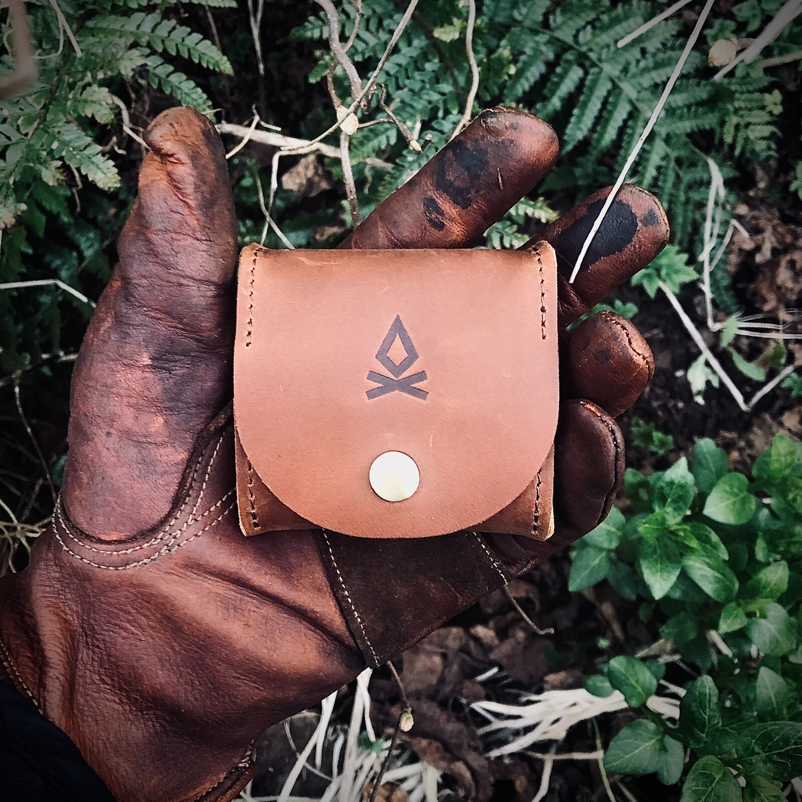Leather mini fire pouch | Thick Mini Button Close Storage | Natural Bushcraft