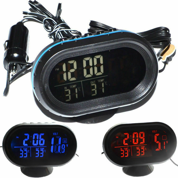 Dual Display LED Digital Car Clock Thermometer Temperature Voltmeter DC12/24V