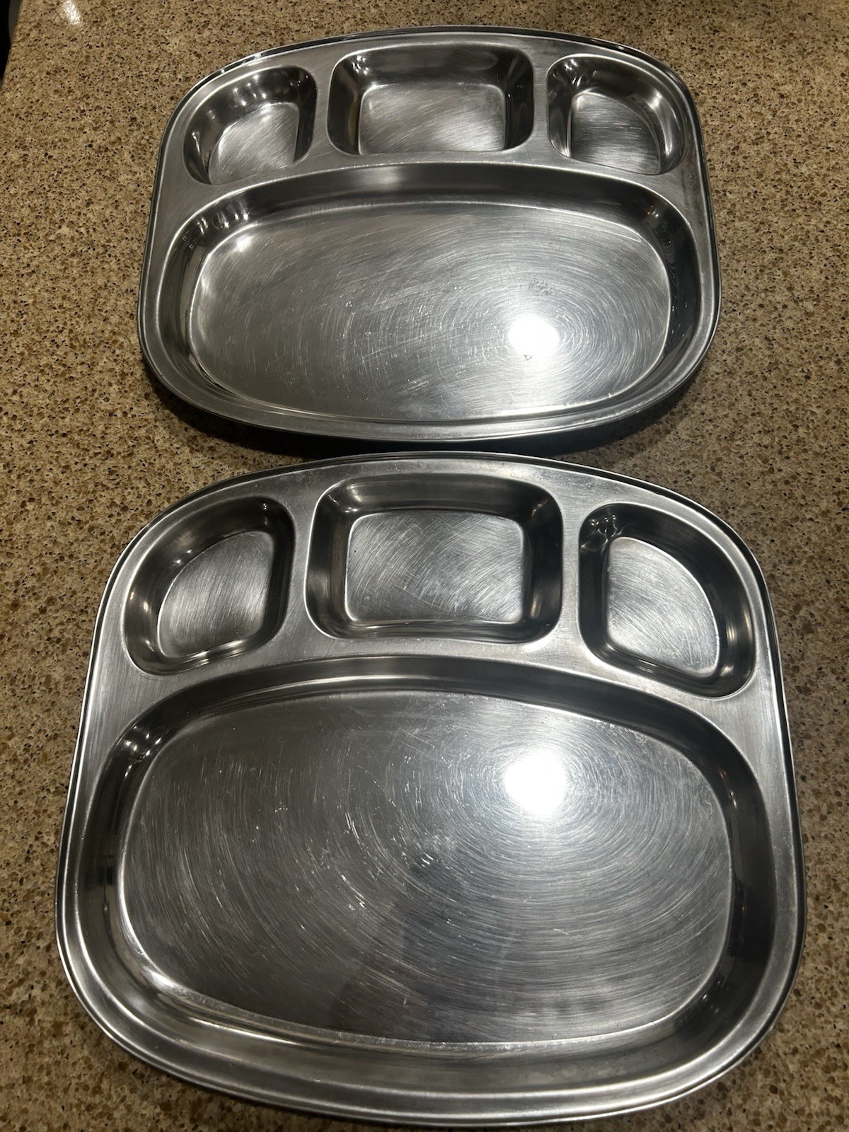 Four Large  Compartment Plate Canteen Outdoor Dish Food Tray Stainless Steel
