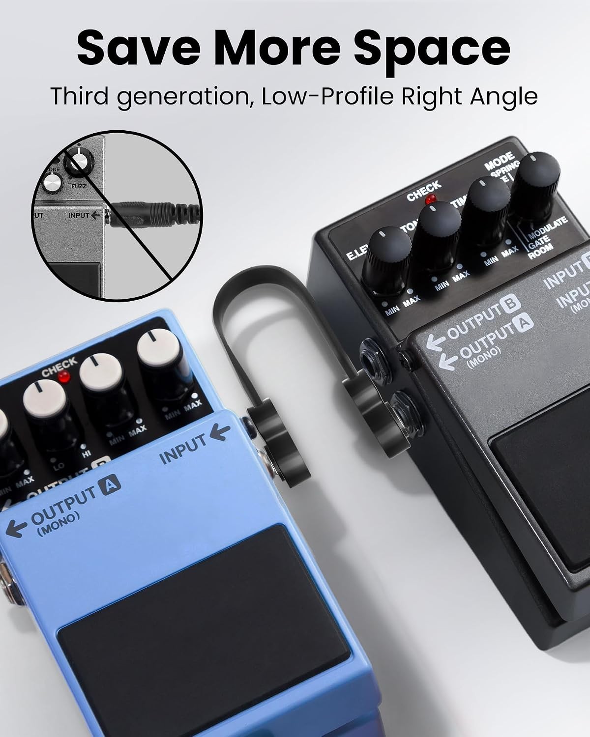 6 Pack Guitar Patch Cables, 5 Inch, 1/4" TS Right Angle Guitar Cable, Low Profil