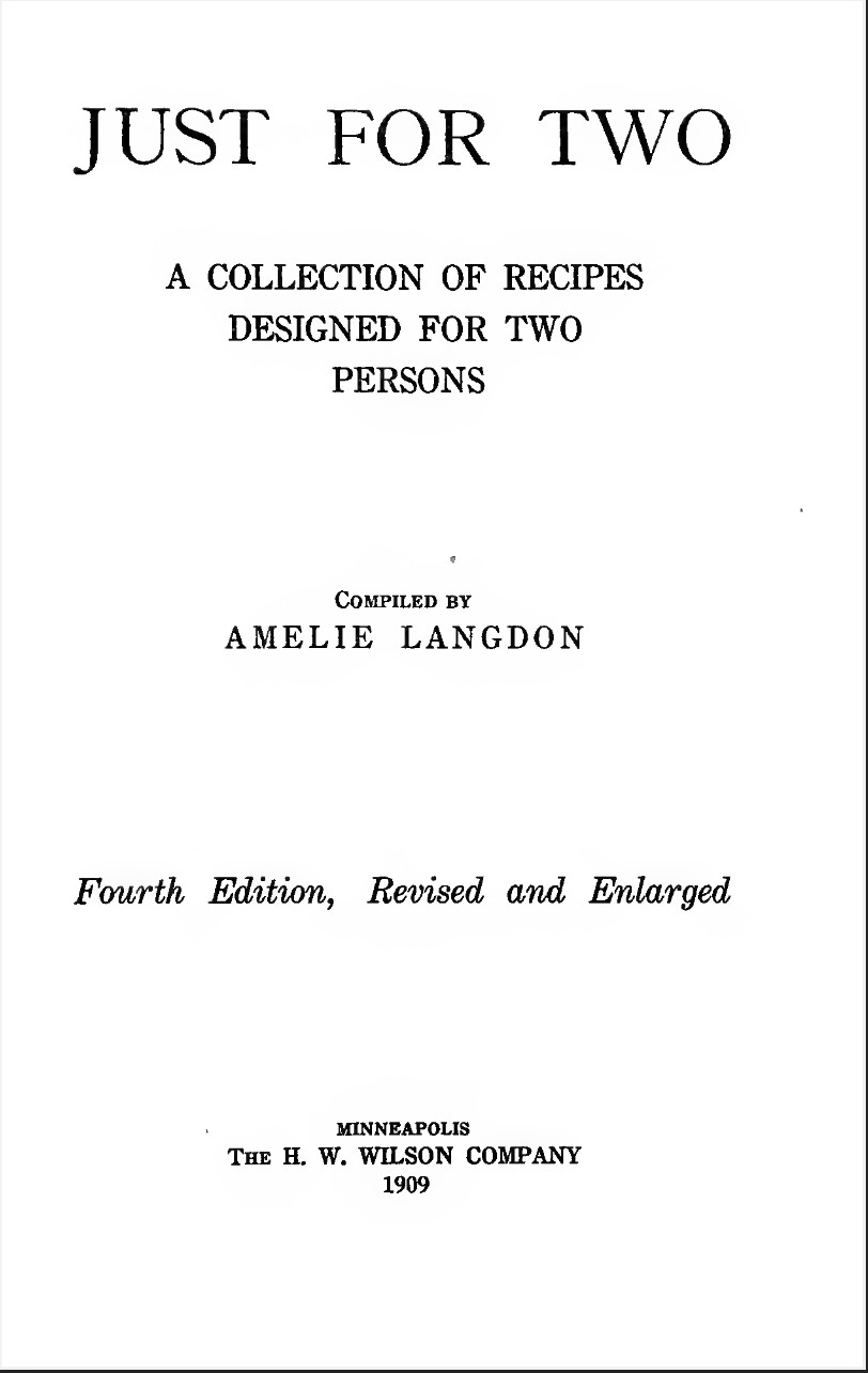 Just For Two – Vintage eCookbook PDF (1909) by Amelie Langdon | Recipes for Two