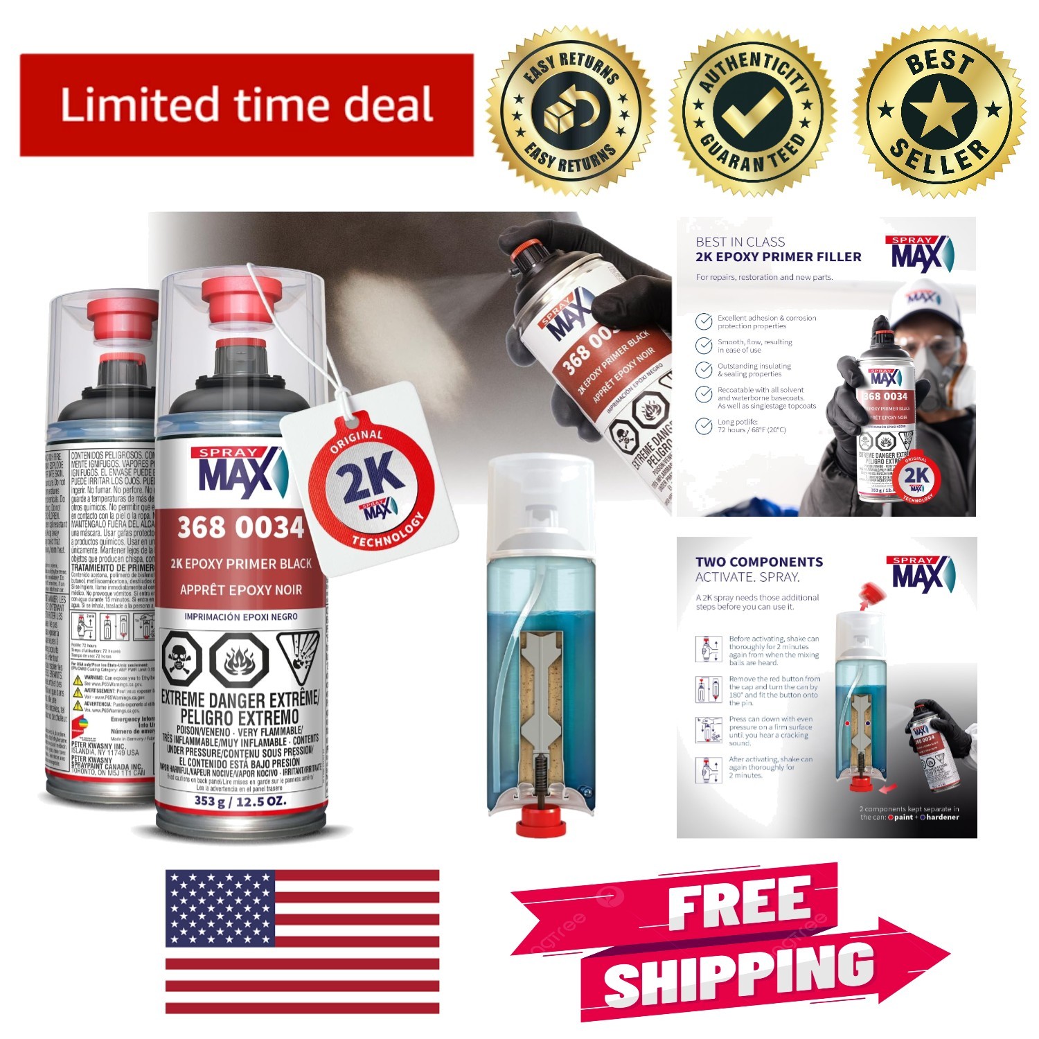 2K Epoxy Primer Black Spray Paint - Professional Automotive & Metal Finish