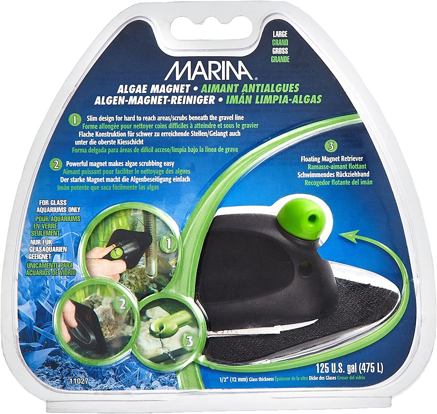 MARINA  ALGAE CLEANING MAGNET LARGE # 11027  ( for glass aquariums only )