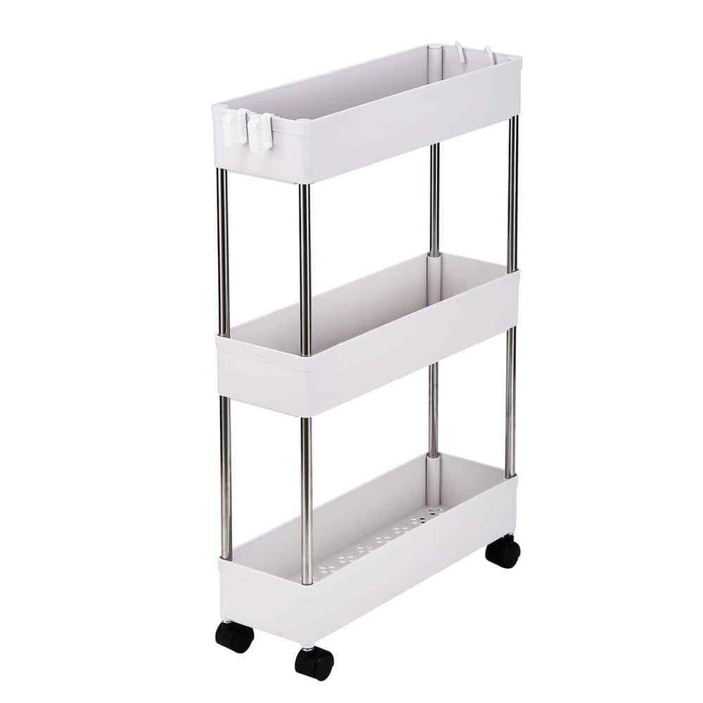 Karl Home Multi-Functional Plastic Mobile 4-Wheeled Garment Rack in White