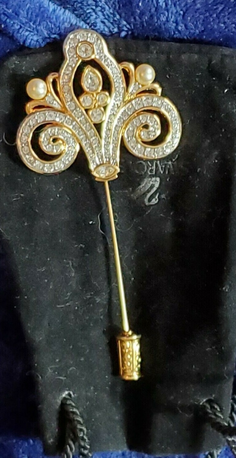 Signed Swarovski Fleur De Lis Stick Pin Retired Unique