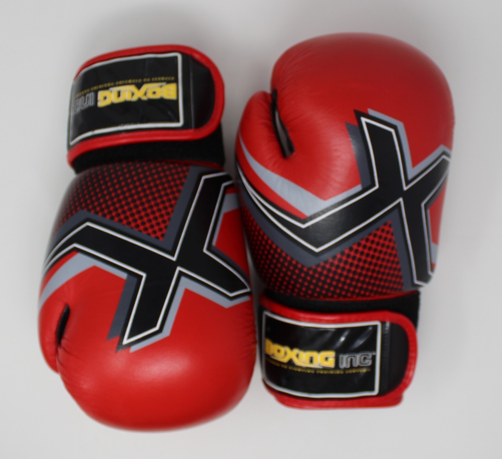 Boxing Inc Red & Black Leather Training Boxing Gloves Hook & Loop Wrap - 12oz