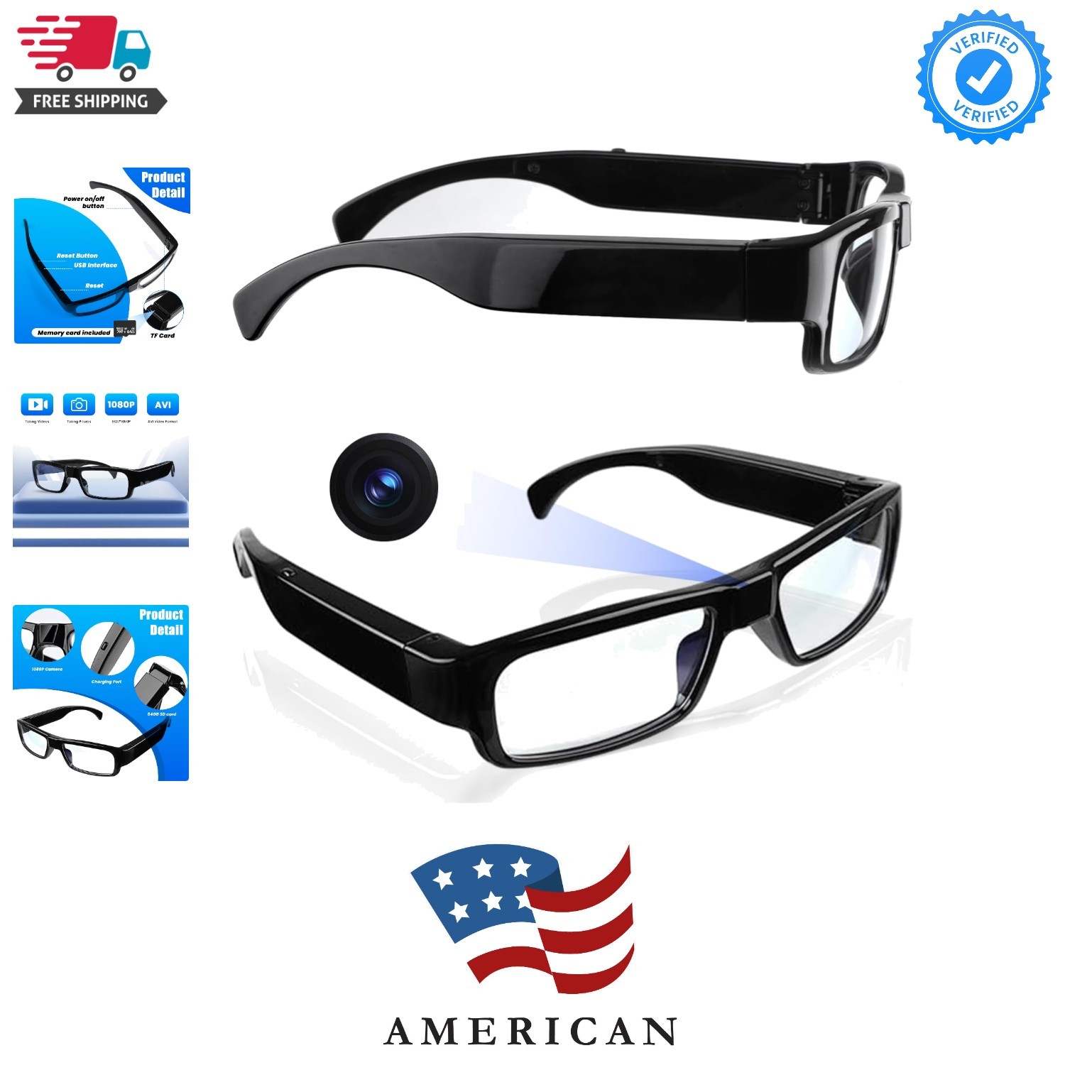Camera Glasses Video Glasses HD with 64GB Memory Card Recording Glasses Smart...