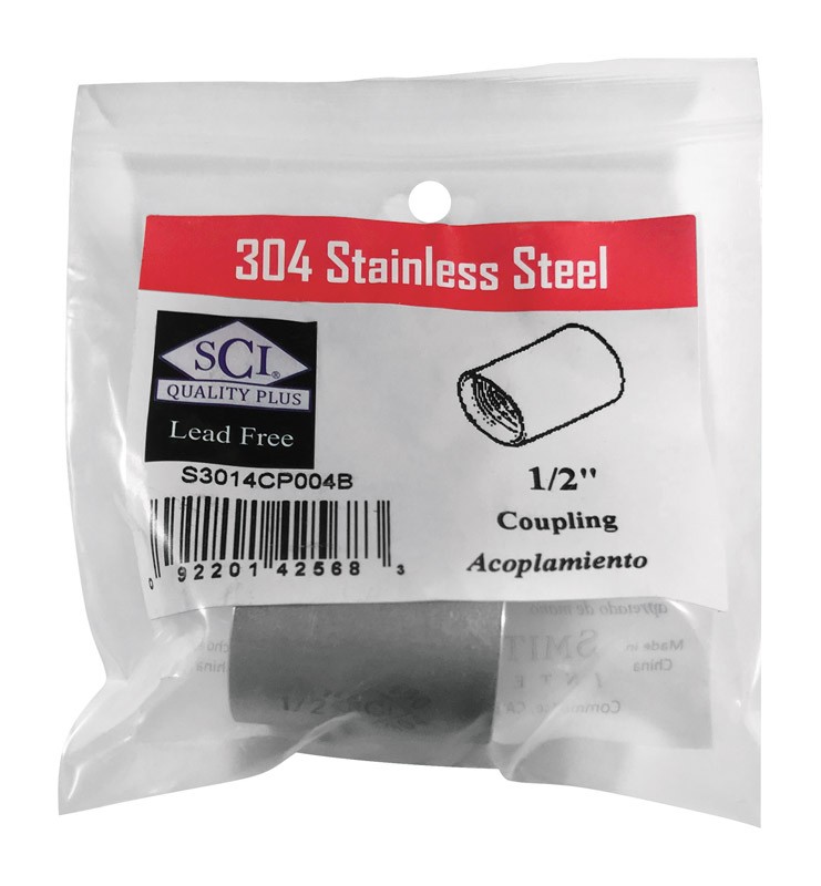 Smith-Cooper 4638100230 Stainless Steel Coupling 1/2 x 1/2 Dia. in. FPT