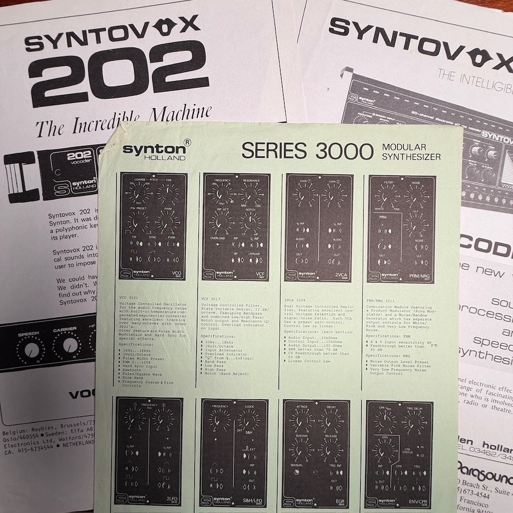 VINTAGE SYNTOVOX INFORMATIONAL BROCHURE/SPEC SHEETS