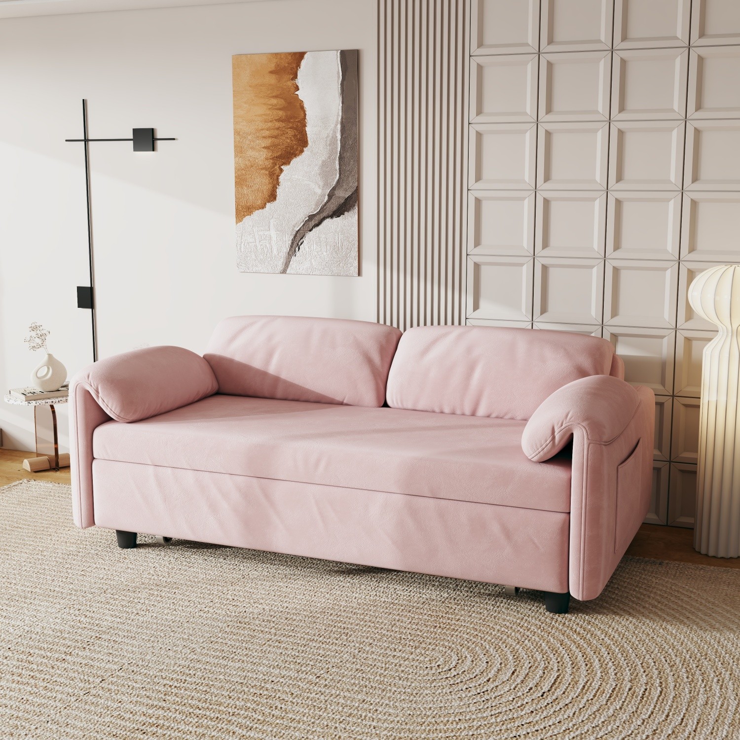 Convertible Sleeper Sofa Bed Velvet Loveseat 2-Seater Sofa with Pull Out Bed