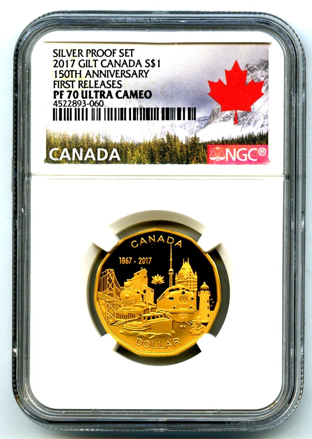 2017 CANADA SILVER PROOF LOONIE DOLLAR NGC PF70 UCAM GILT LOON 150TH ANNIVERSARY