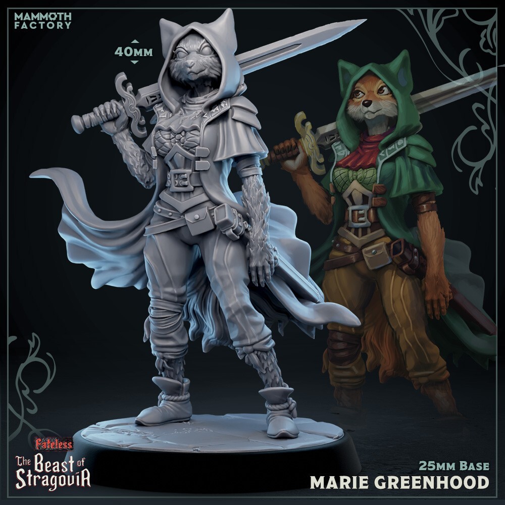 Mammoth Factory Miniatures Marie Greenhood Kitsune Female Rogue DnD D&D Fantasy