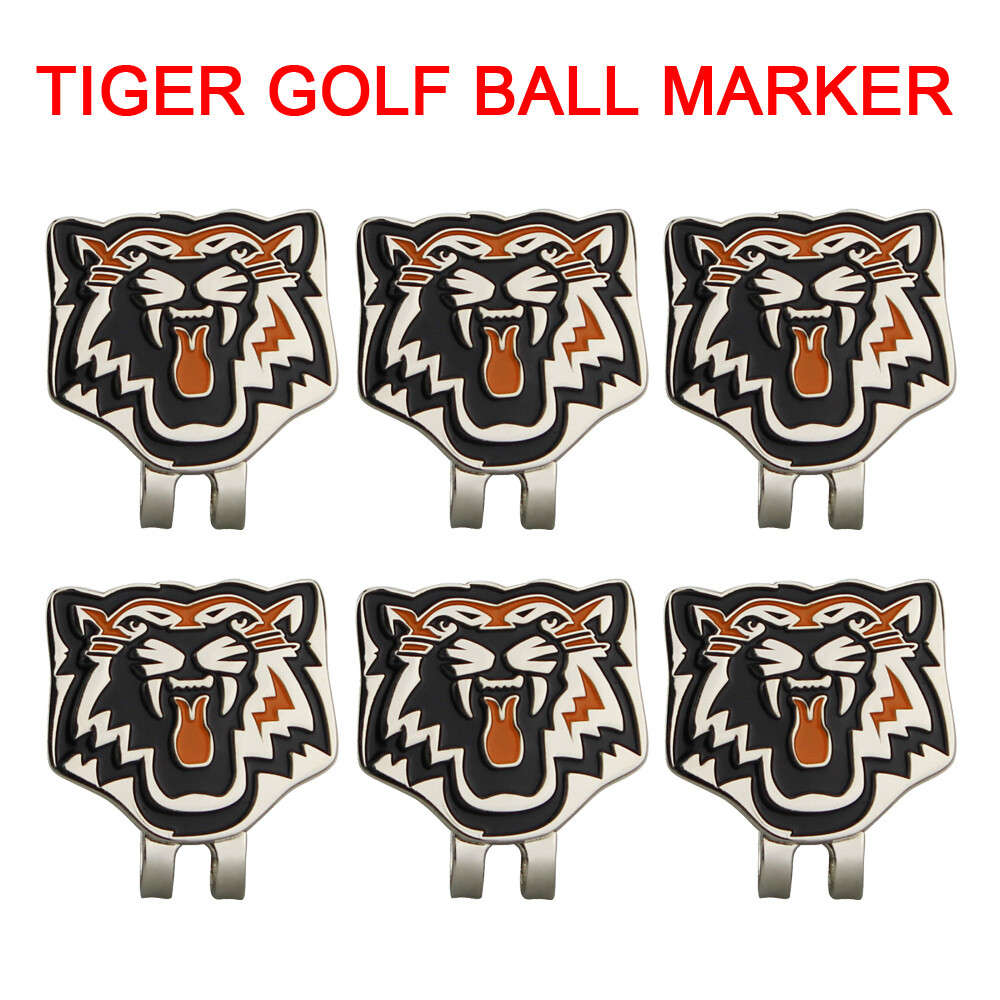 6 pcs/lot Tiger Golf Ball Marker With Magnetic Hat/cap Clip For Golfer Gift