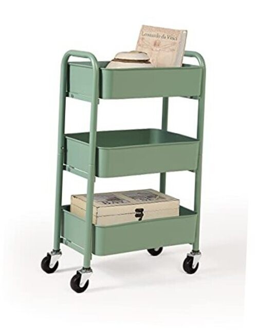 3-Tier Delicate Compact Rolling Metal Compact (15.5" X 26.8" X 10.27") Turq