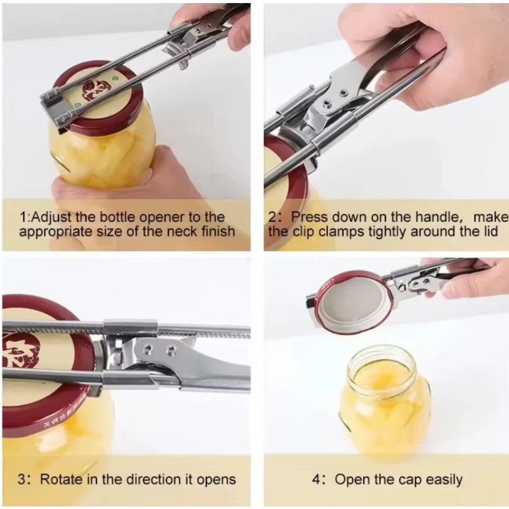 Stainless Steel Can Opener Adjustable Jar Lid Gripper (without rubber) Tool