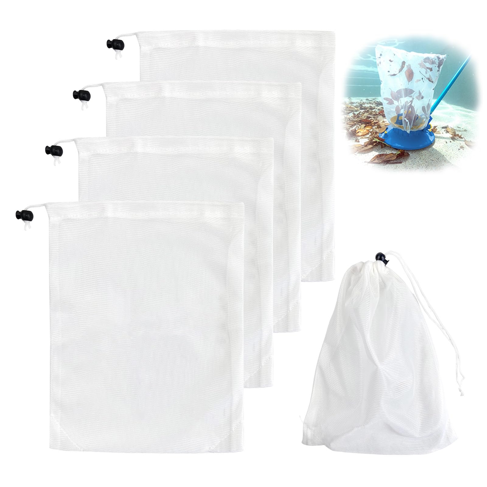 4Pack 12 x 8.8 Inch Pool Leaf Vacuum Net Bag Replacement for Swimming Pool