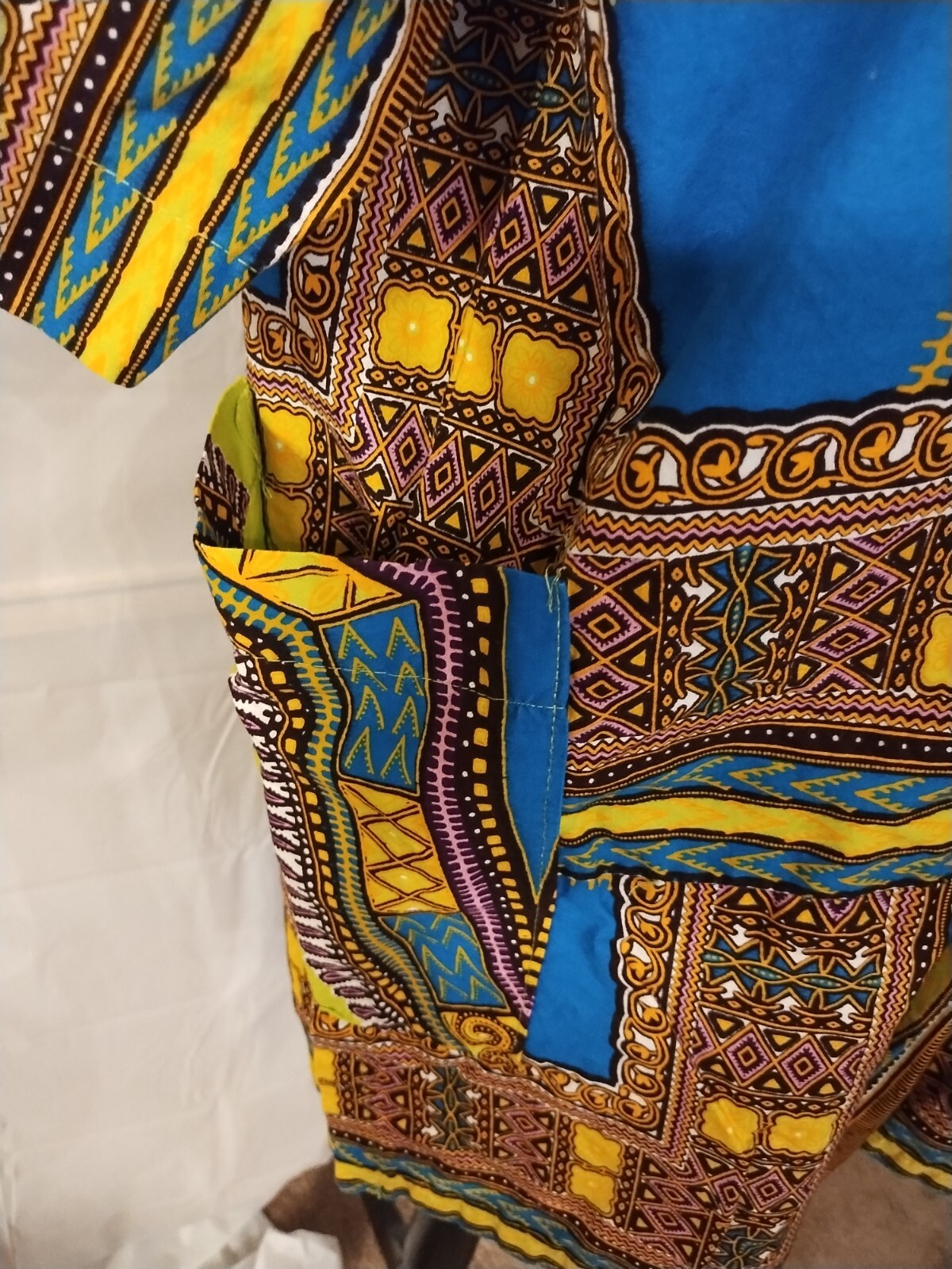 Green & Blue African Dashiki Tunic (Appears Handmade) 29" Long 46" Chest