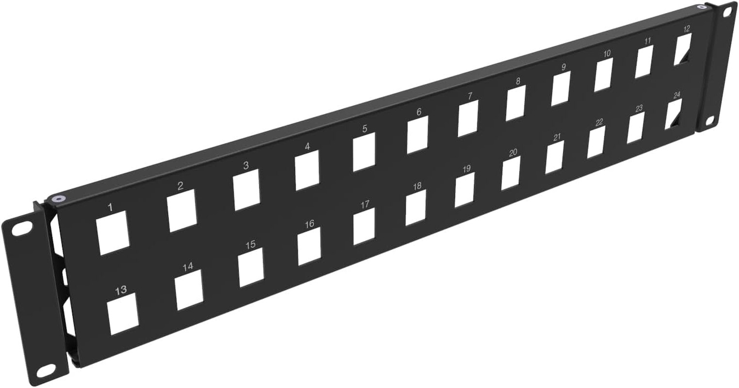 2U 24-Port Blank Keystone Patch Panel Hinged Steel 19 in Network AV Rack Cabinet