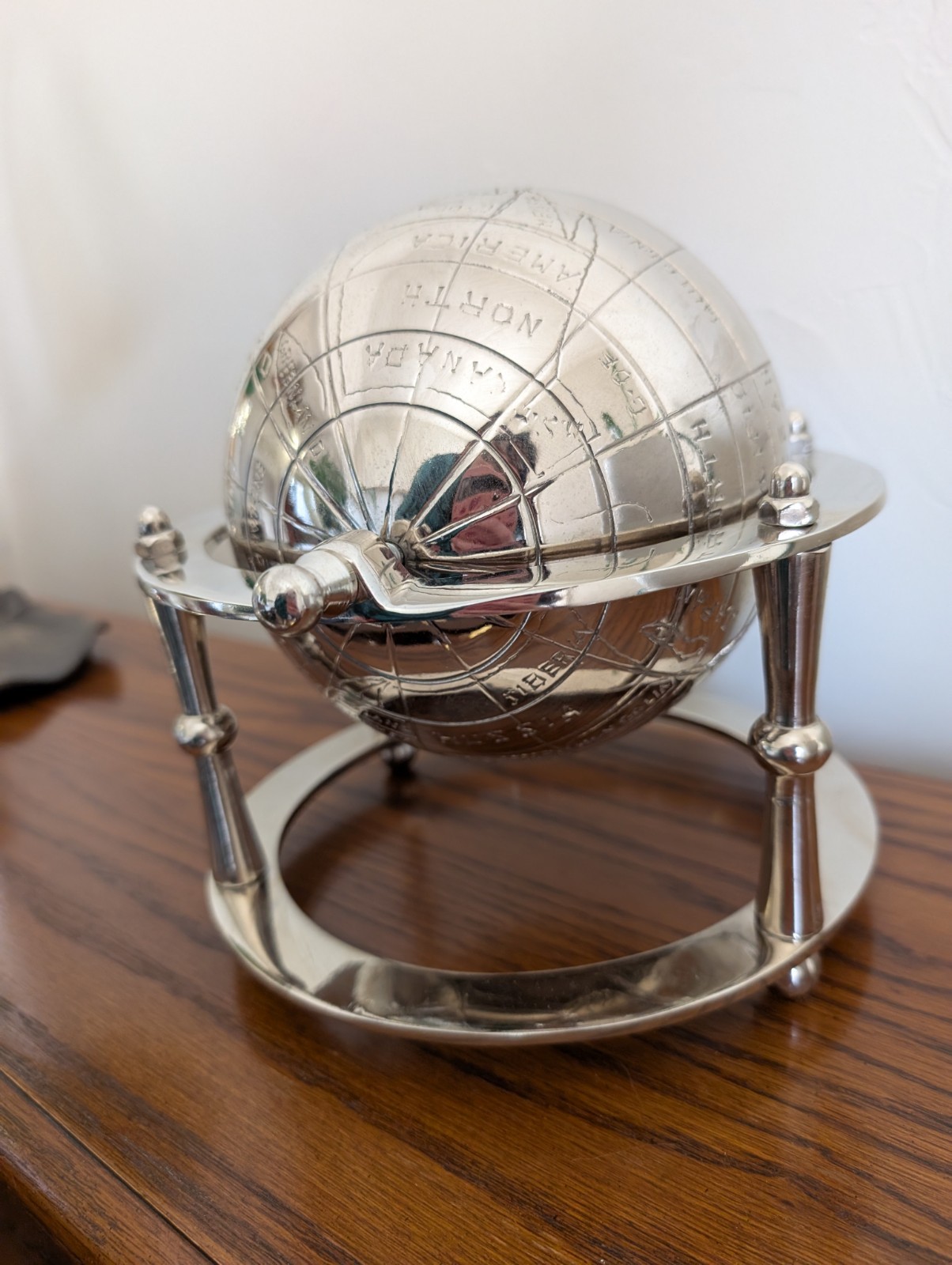 ALUMINIUM GLOBE TABLE TOP DESK By Old Modern Handicraft Silver Color, Rotating