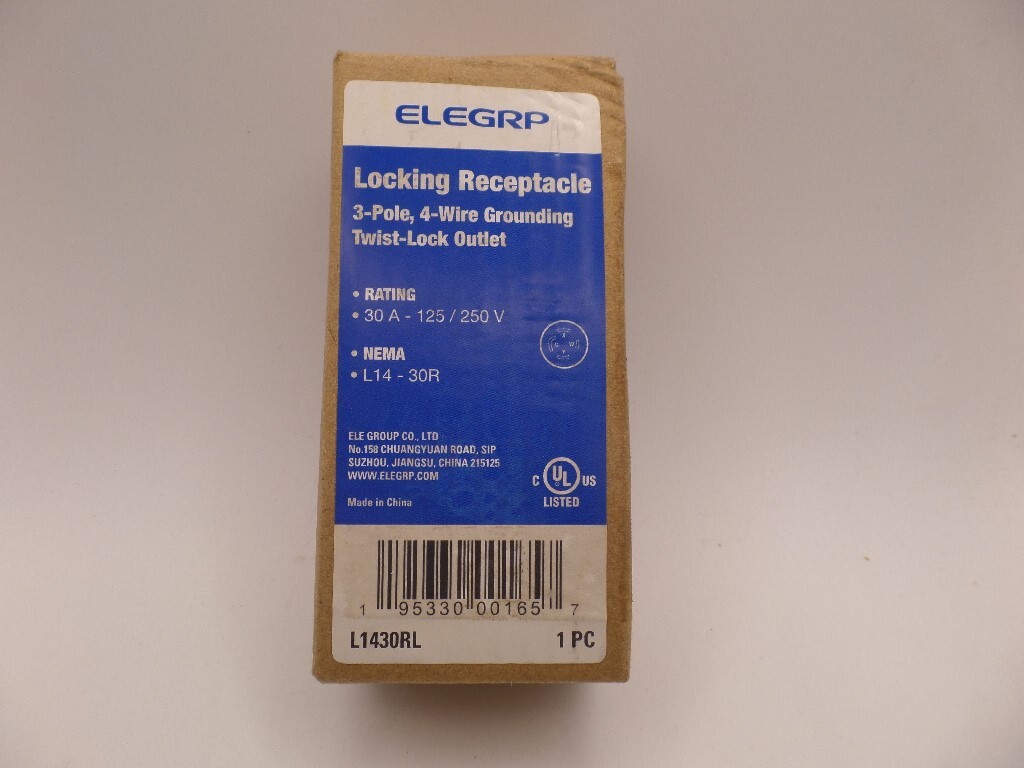 ELEGRP 30A 125/250V NEMA L14-30R L1430R LOCKING INDUSTRIAL GRADE OUTLET BLACK