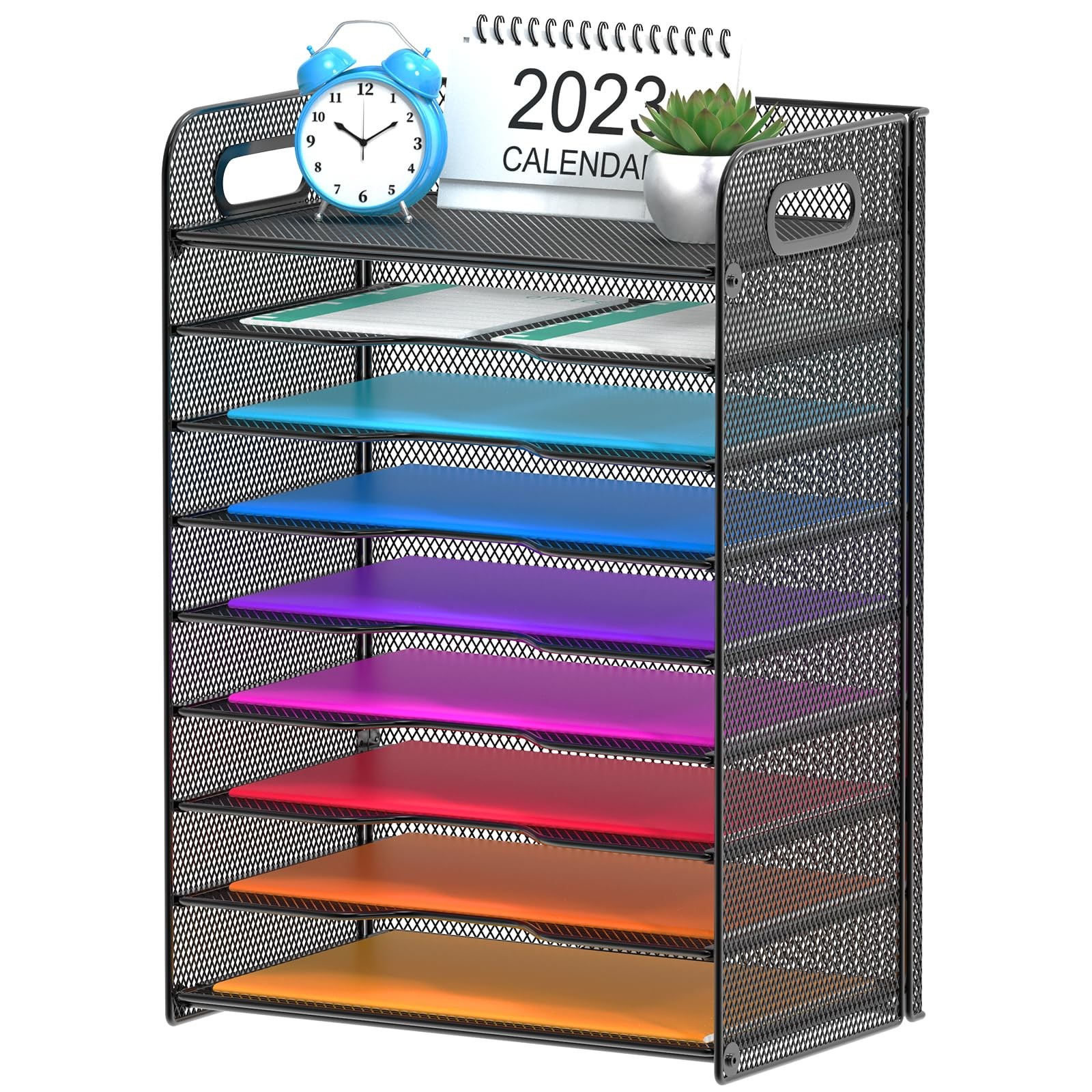 9~Tier Mesh Desk Organizer Paper Tray File Rack, Black