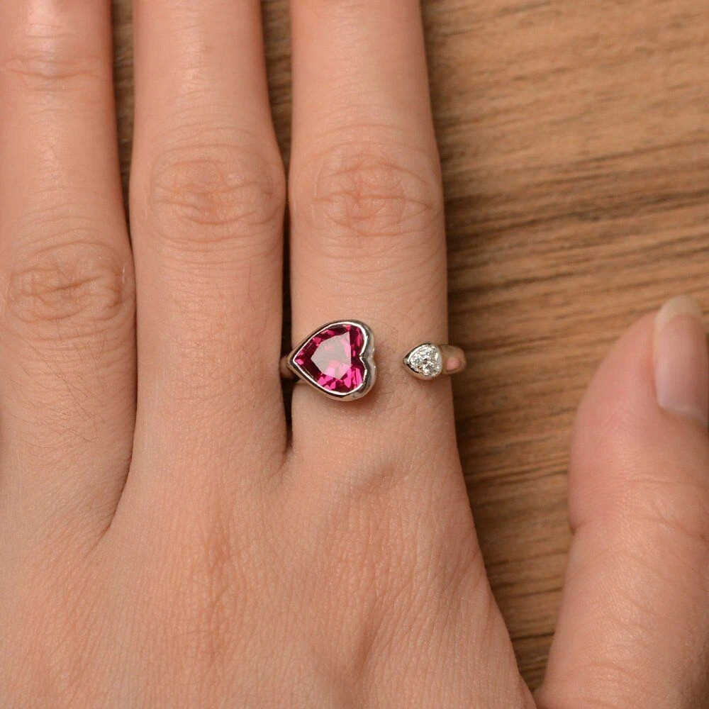 1.2ct Ruby & Diamond Open Bypass Design Engagement Ring 14k SOLID White Gold