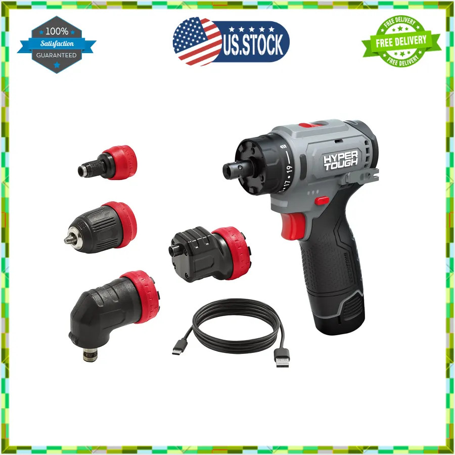 Hyper Tough 12V Max 4-in-1 Cordless Multi-Head Power Drill with 2.0Ah Battery