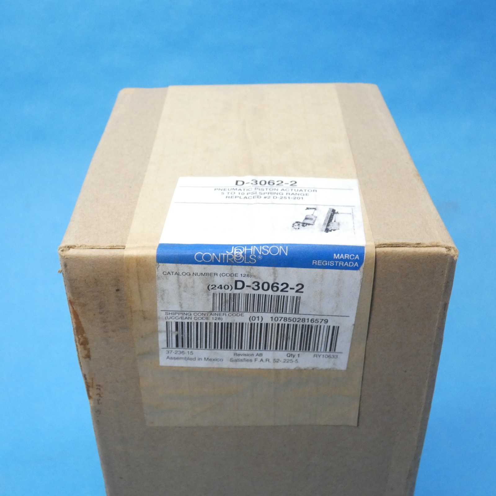 Johnson D-3062-2 Sealed Box Pneumatic Piston Actuator 5-10 PSI Spring Range