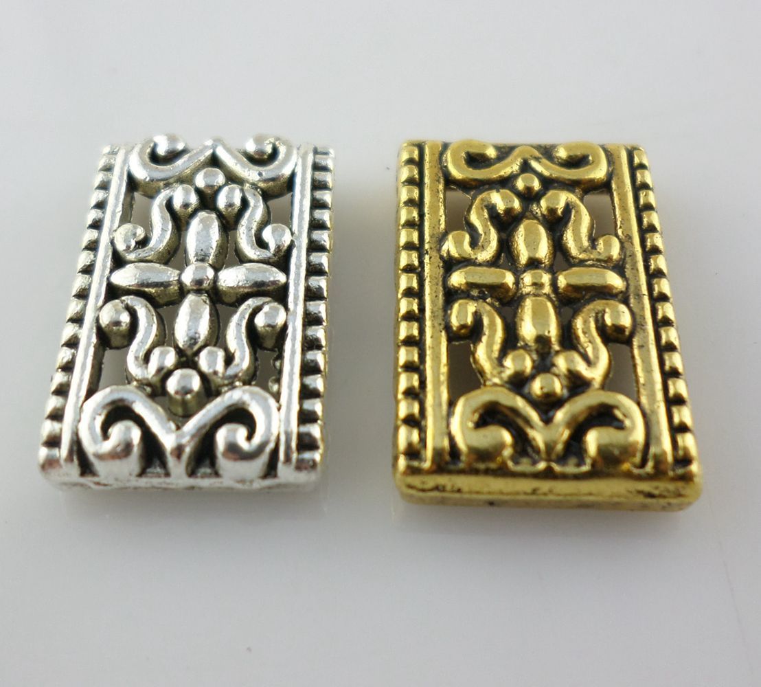 20pcs Ancient Gold/Silver Rectangle Carve 3 holes Connectors Spacer Beads