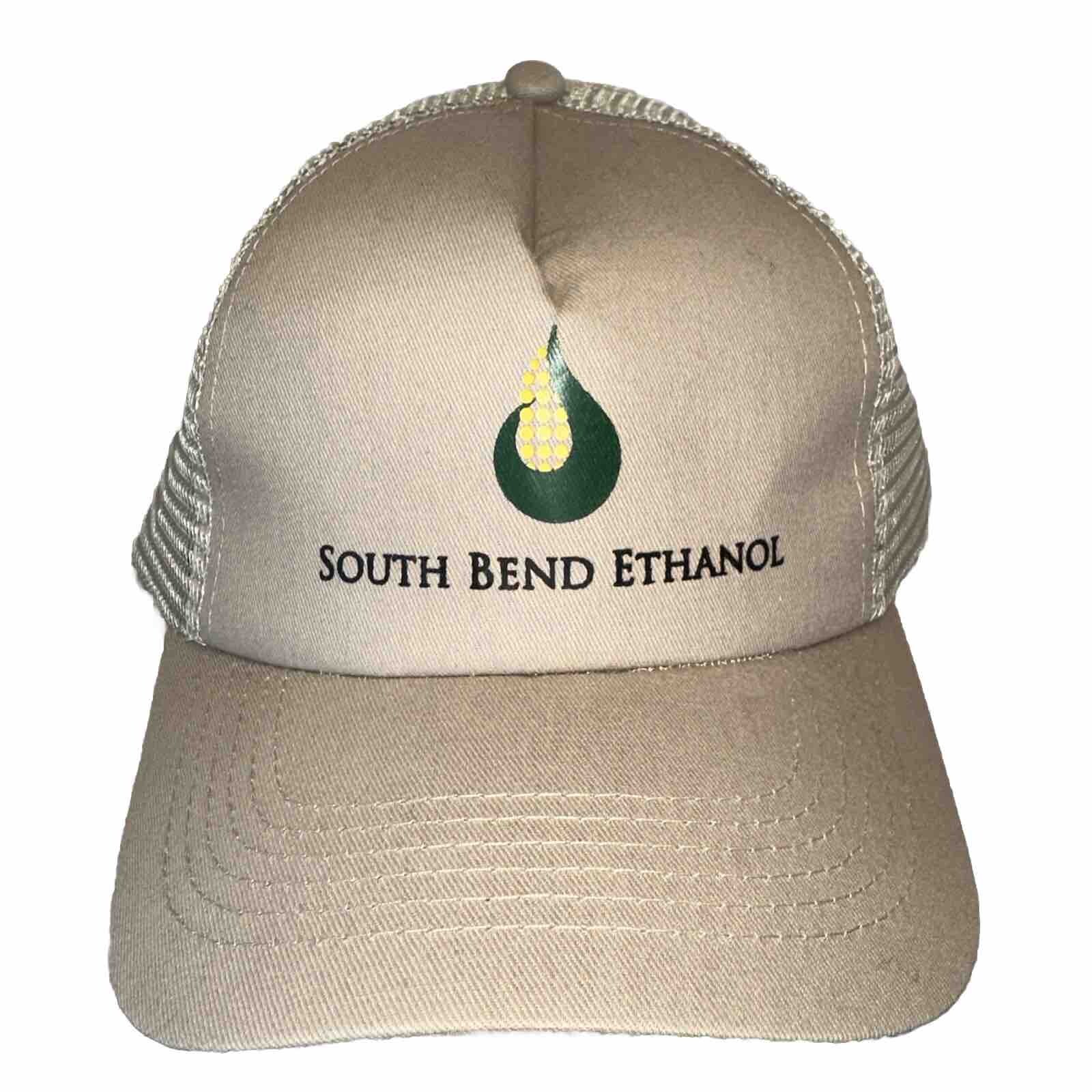 South Bend Ethanol Trucker Hat Cap Tan Fabric Cream Mesh Stamped Logo Snapback