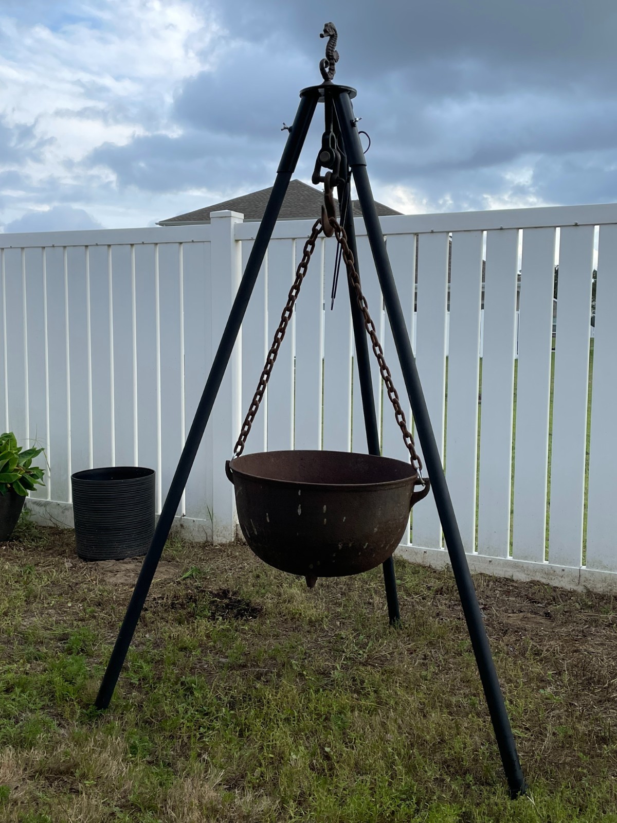 Tripod Header w Pulley Deer Feeder Stump Puller Camping Hunting Hanging Fire Pit