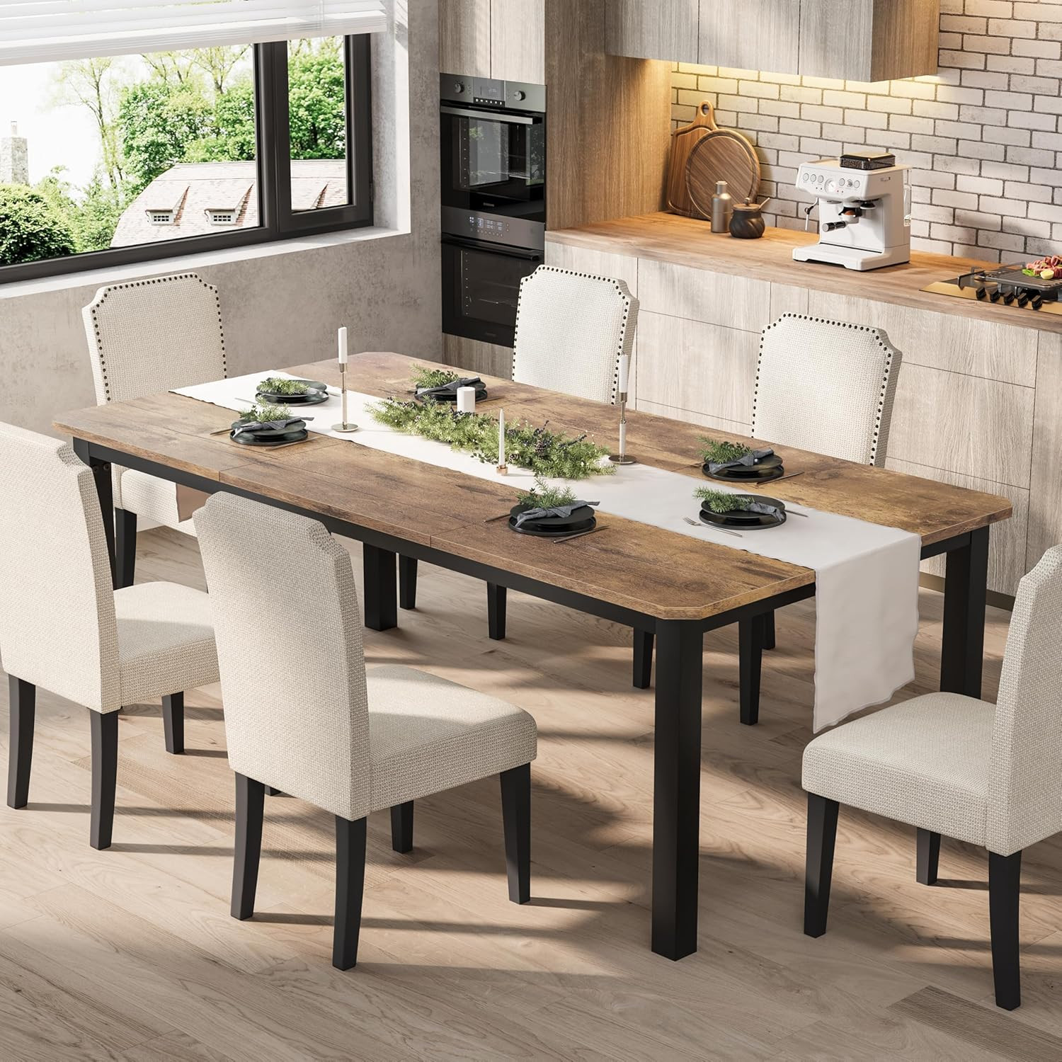 Industrial 78.7" Dining Table for 6-8, Sturdy Metal Frame, Multi-Use