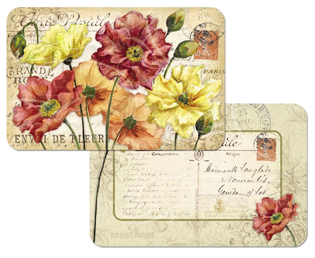 New Set of 4 Colorful Plastic Placemats Floral Garden Le Fleur Poppy