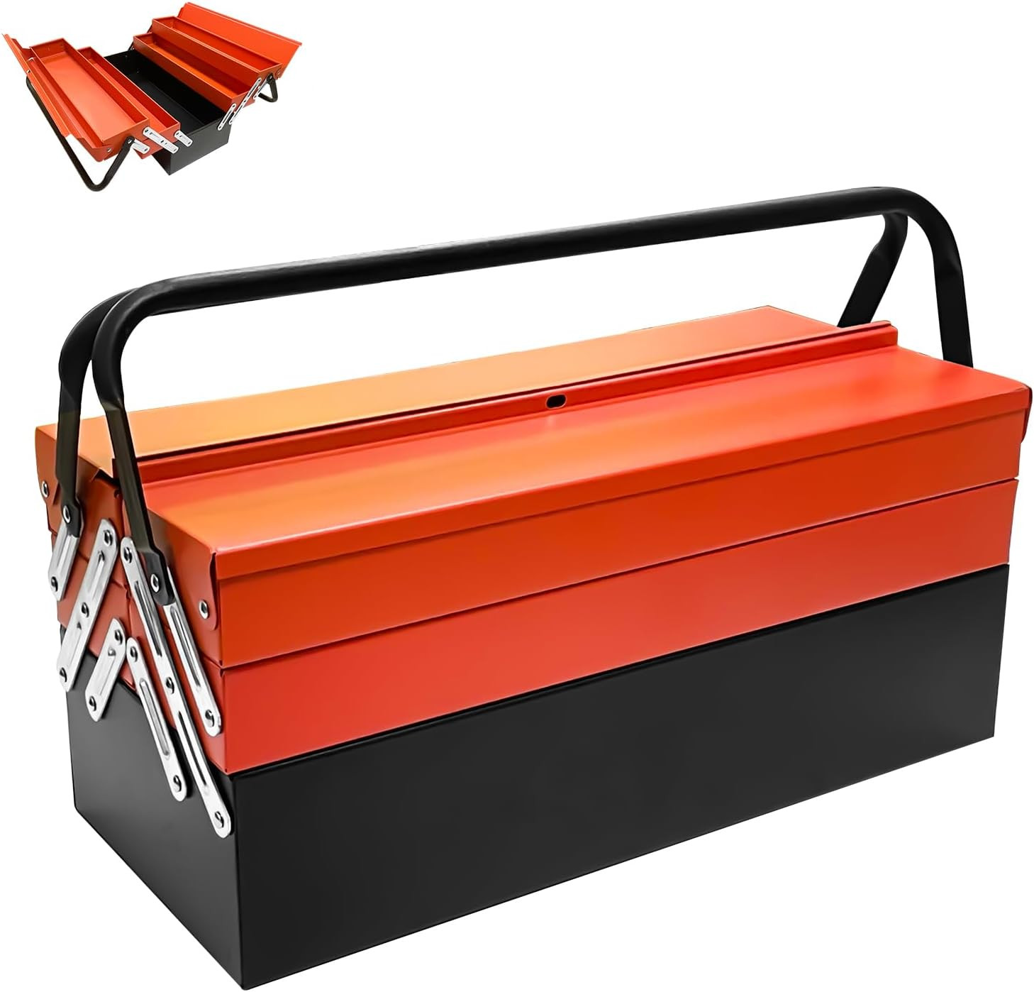 Metal Cantilever Tool Box, 18" * 8" * 8" Fold Out Tool Organizer with 3 Layers &