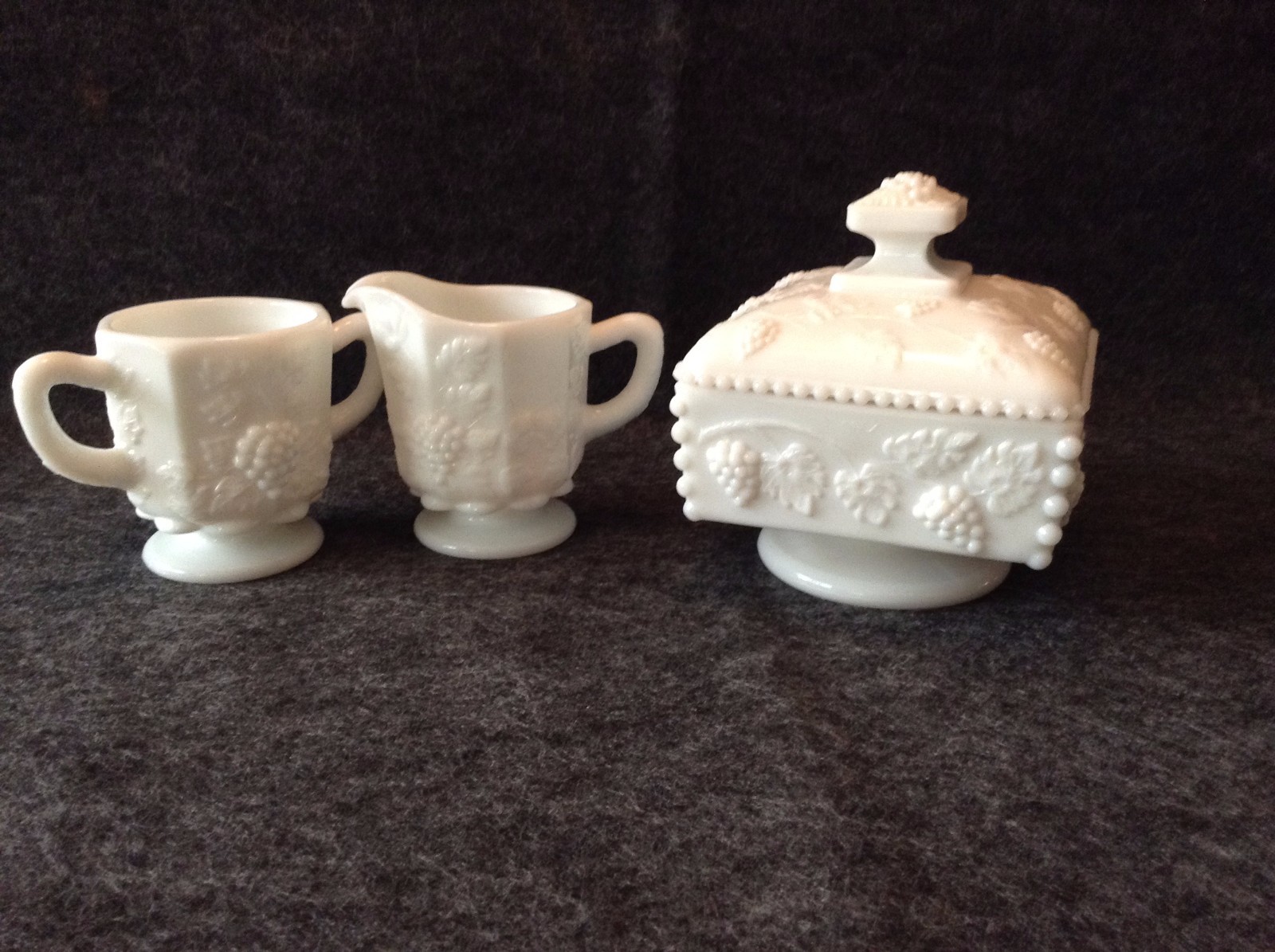 Westmoreland Paneled Grape Sugar and Creamer plus Square Footed Candy Dish w/Lid