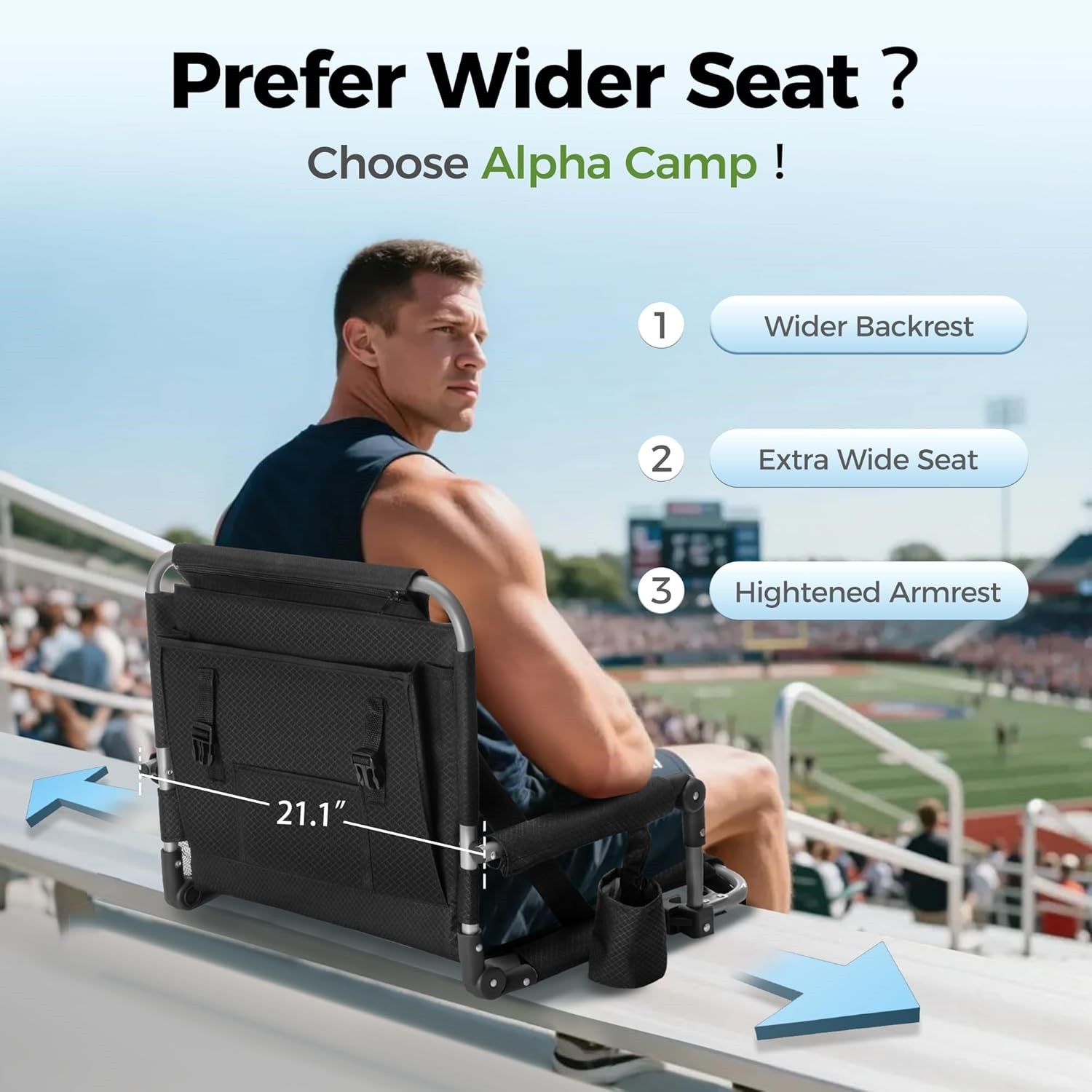 Lightweight Bleacher Mounted Stadium Seat w/Back & Arm Rest & Cupholder