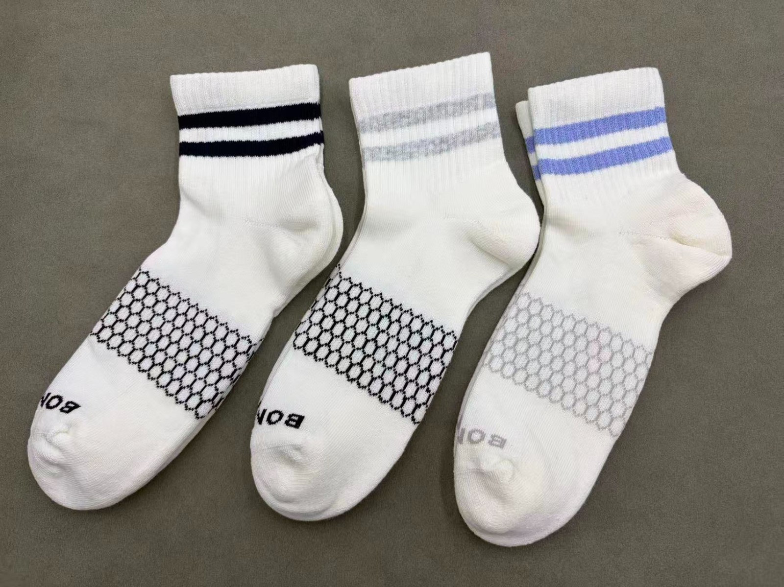 Men's BOMBAS Retro stripes Quarter socks Size Large 9-13 3 Pairs White