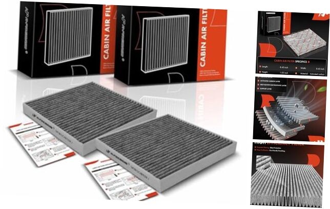 2-PC Cabin Air Filter with Activated Carbon Compatible with Smart Fortwo 2008